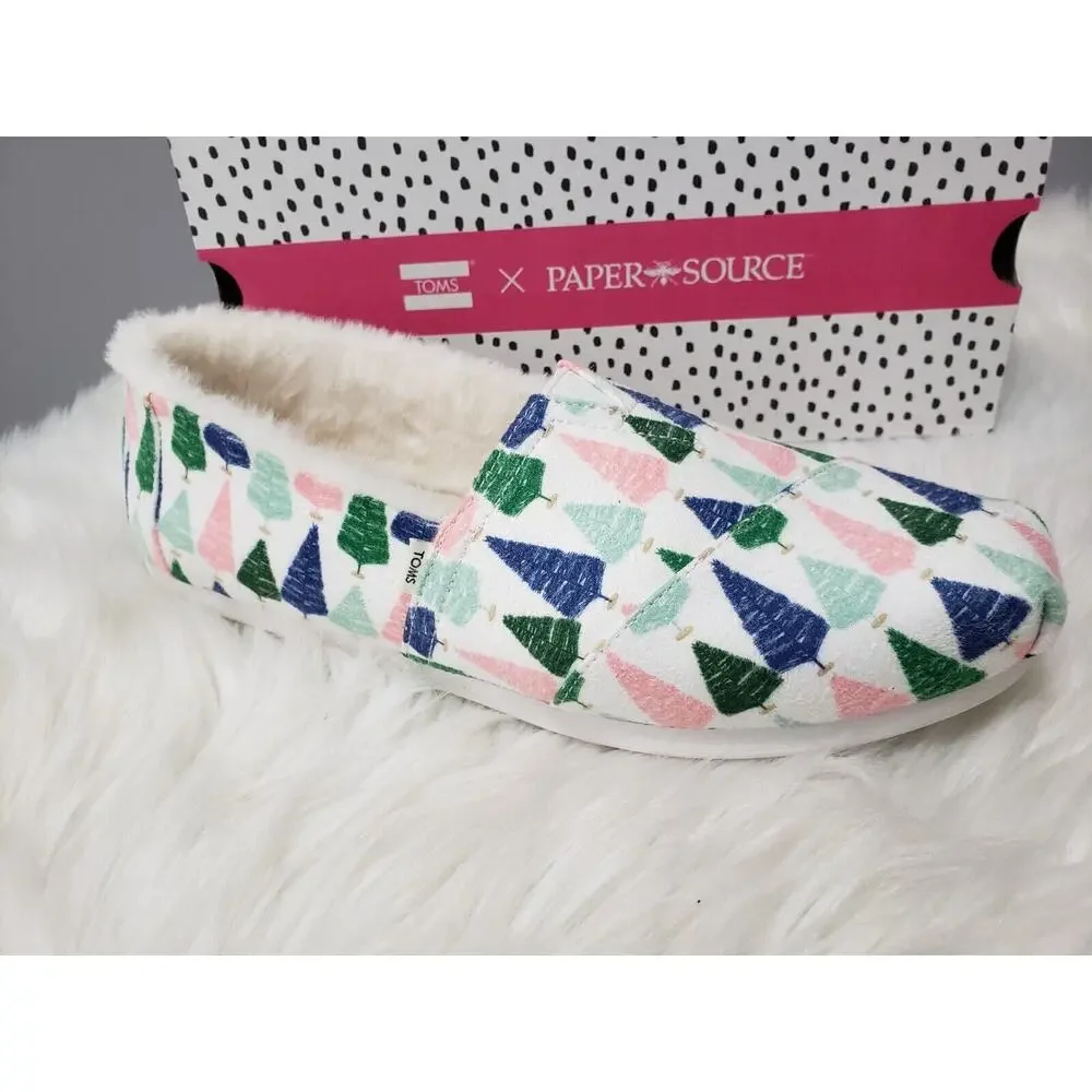 NEW Tom's Alpargata Christmas Bottle Brush Tree‎ Holiday Slip On Shoes Size 8.5